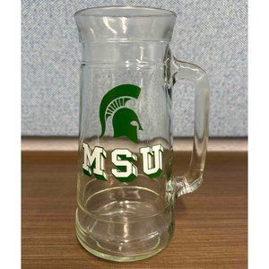 Vintage MSU Spartans 7" Glass Beer Mug Stein Michigan State University Logo Nuts